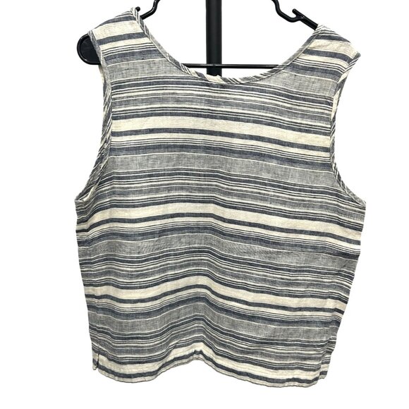 Artisan NY Womens Linen Sleeveless Top Size L Blue & White Stripes - Picture 2 of 8